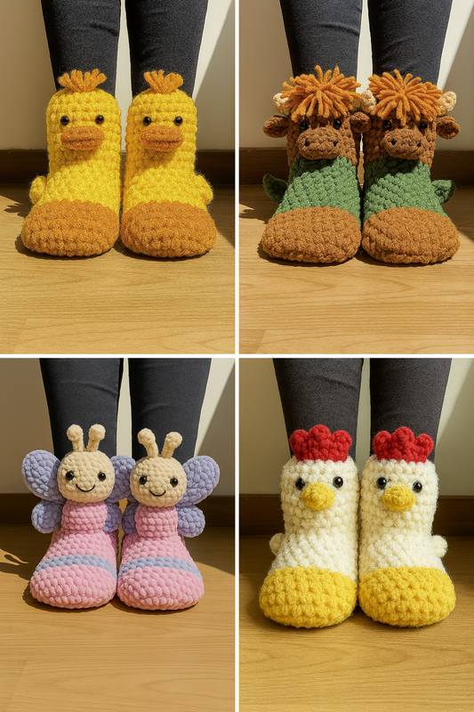 4 Slippers Crochet Pattern Bundle (All Sizes)