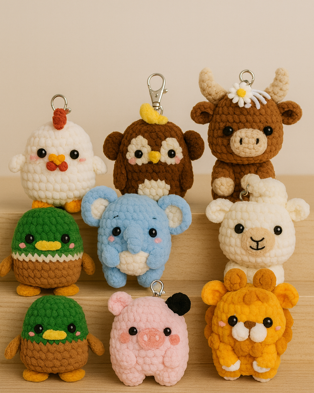 10 Happy Keychains Crochet Pattern Bundle
